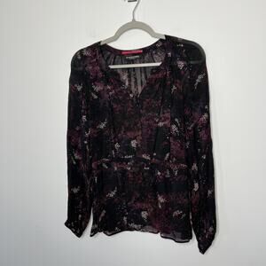 Scotch & Soda Shirt Womens Large Black Pink Floral Sheer Long Sleeve Planet Love